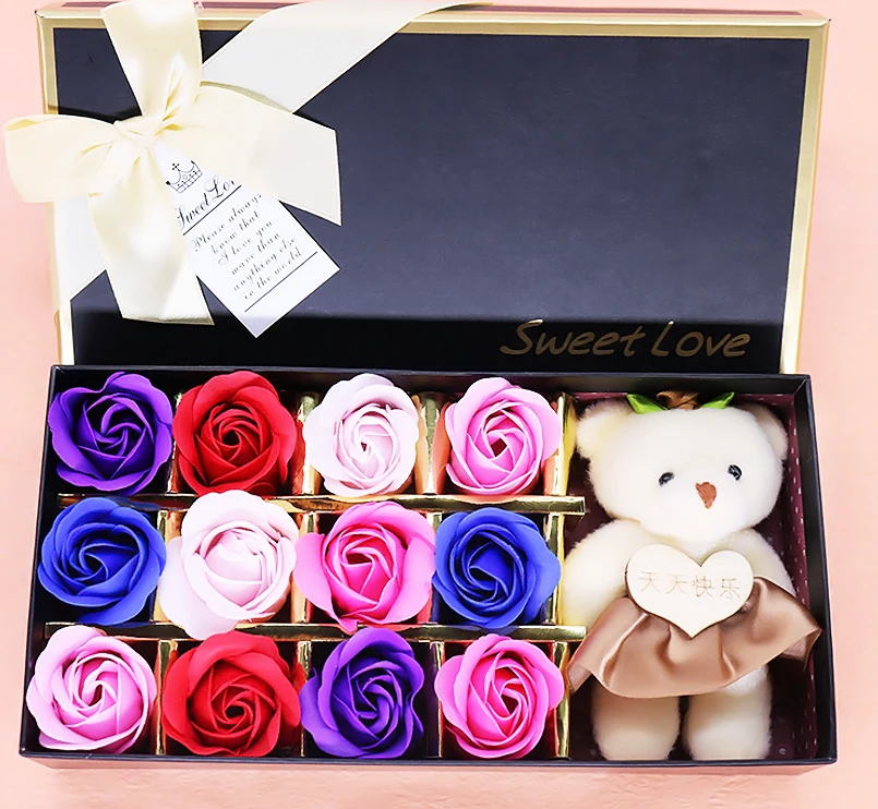 Soap Flower Bouquet/&Bear Packing Box Scented Rose Valentine/'s Day Soap Rose