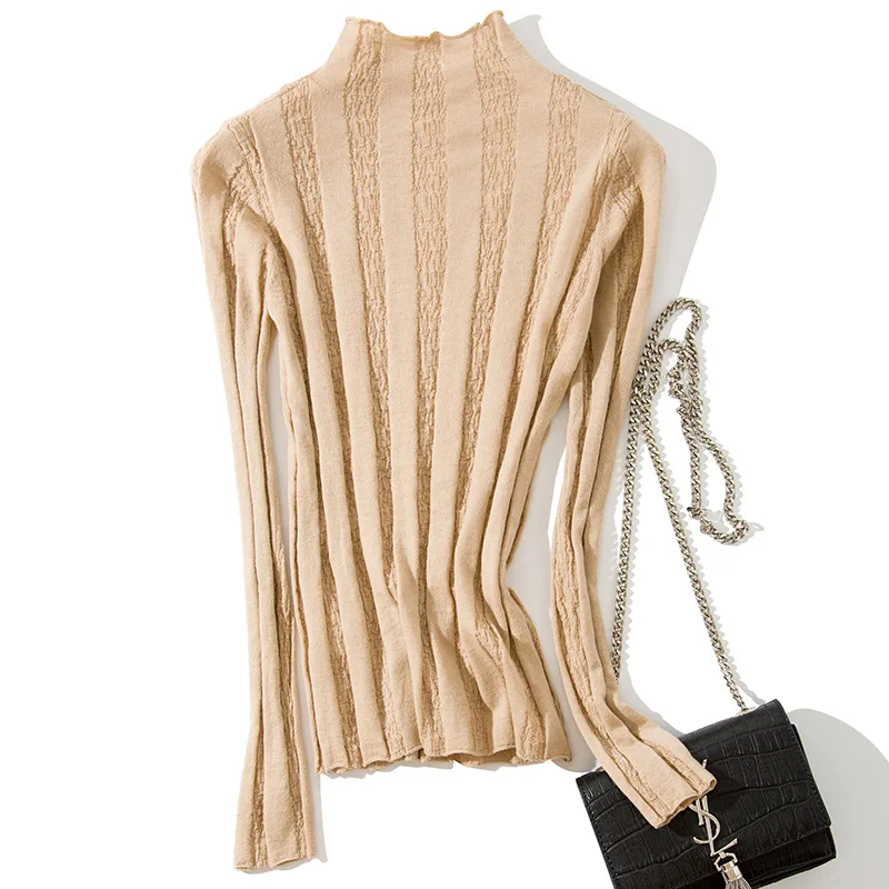 Solid half turtleneck elastic knit slim pullovers wool sweater 2018 new long sleeve women autumn basic sweater 