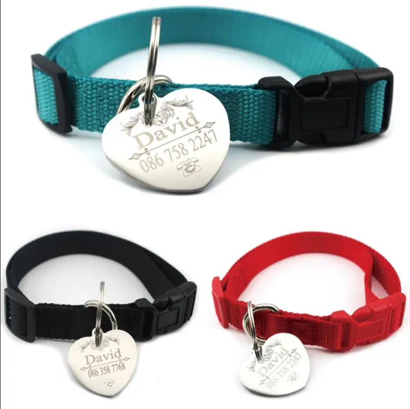 

High quality Polyester Collar Adjustable Engraved with Stainless Steel Dog ID Tag Necklet Accessories Personalized for Pet Dog