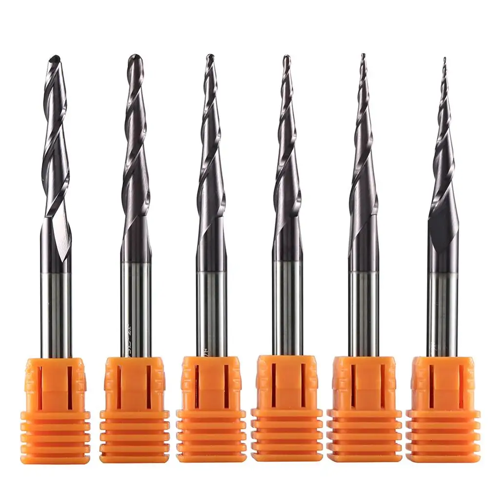 Bits para Madeira e Cortadores Cortadores de Metal Fresa de Topo 1 Pcs Tungsten Metal Duro Revestido Taper Bola Nariz Fresa Cnc Router de Metal