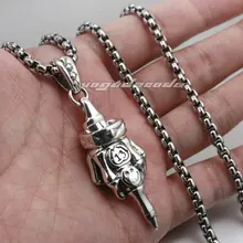 925 пробы серебряный череп рука Мужская подвеска для байкеров 8C016(24 дюйма