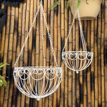 Sets two iron basket flower pot holder metal outdoor balcony flower hanging basket flower stand for
