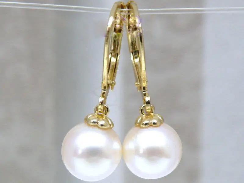 

EXCELLENT 7.6MM AAA+++ GRADE WHITE AKOYA PEARL DANGLE EARRING 14k/20