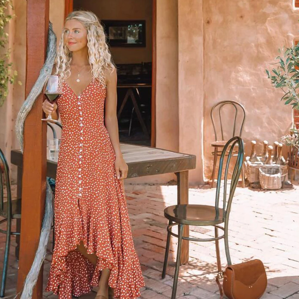 Polka Dot Spaghetti Strap Maxi Dress-1