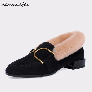 

Plus size 34-42 women's warm plush winter flats slip-on leisure moccasins metal buckle soft loafers comfort ballerinas shoes hot
