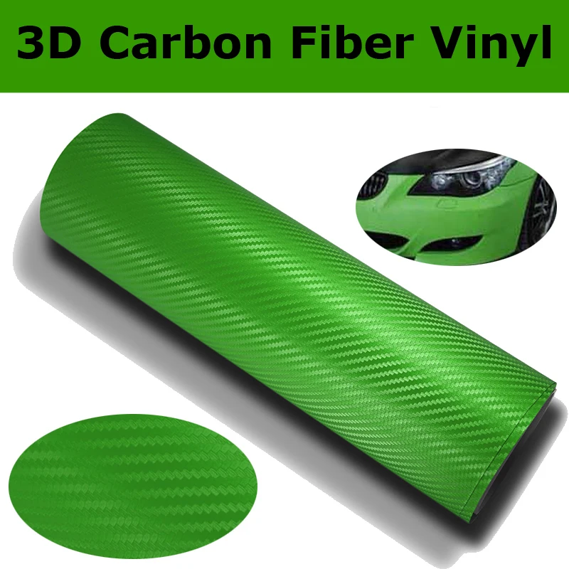 

High Quality Green Carbon Fiber Car Wrap Apple Green 3D Carbon Fiber Vinyl Air Free Bubble Vehicle Decals Size:1.52*30m/Roll