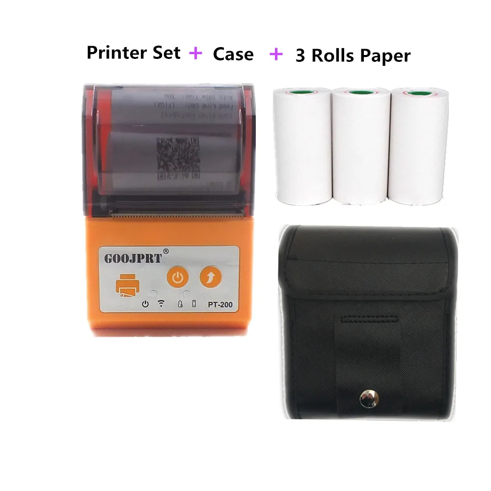Orange PT200 Mini Palm size wireless bluetooth receipt ticket printers plus case and paper