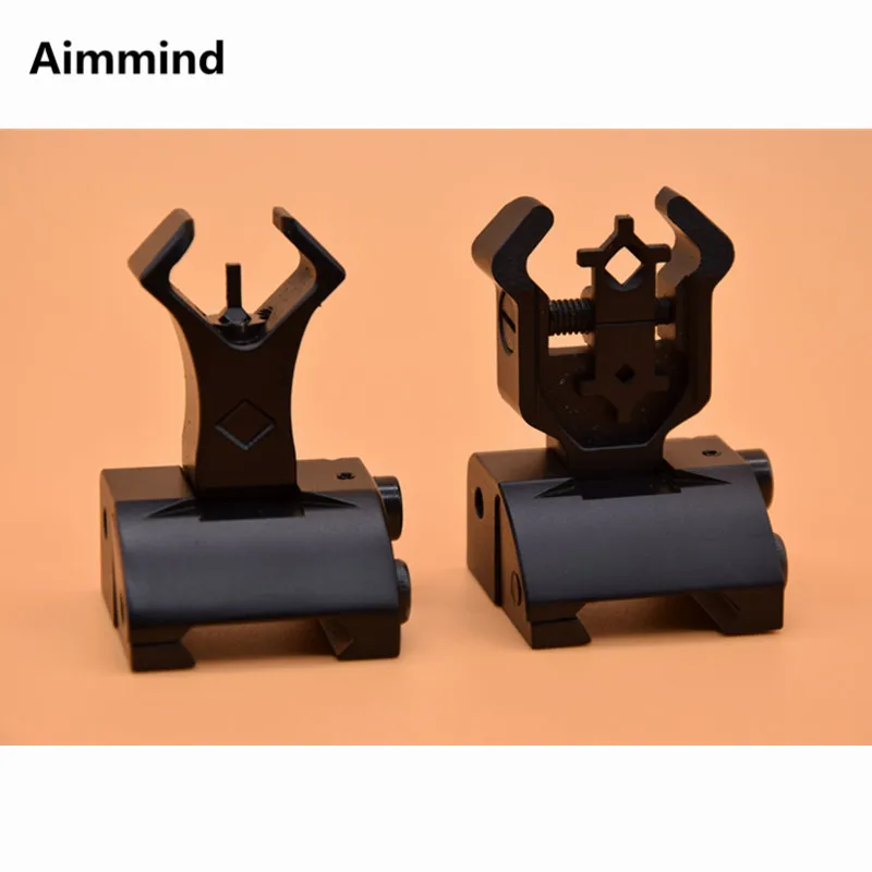 

Tactical AR15 Folding Flip up Front Rear Sight Iron Sight Set Dual Diamond Shape BUIS for 20mm Rail Handguard Mount Hunting caza