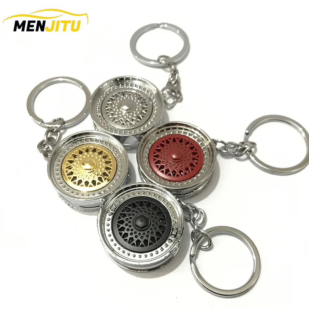 

1pc rotatable designs Red Auto Wheel Rim Keychain (without Brake discs) JDM Key Chain Auto Turbo Keyring Creative Keychain