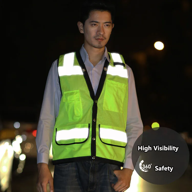 CCGK Reflective Vest High Visibility Safety Clothing Multi pockets Mesh Breathable Fluorescent Clothes Outdoor Workwear Sporting (4)