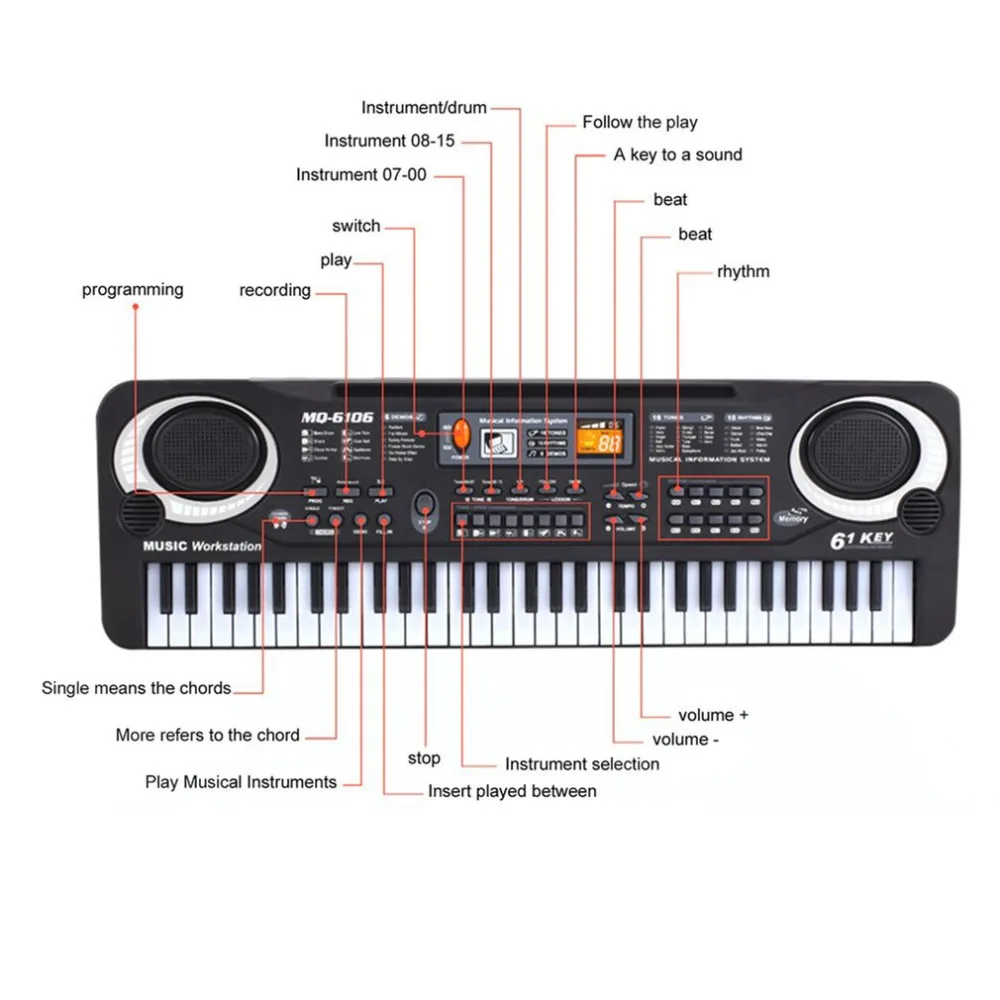  TSAI 61 Keys Electronic Music Keyboard Electric Organ With Microphone Children Musical Instrument E