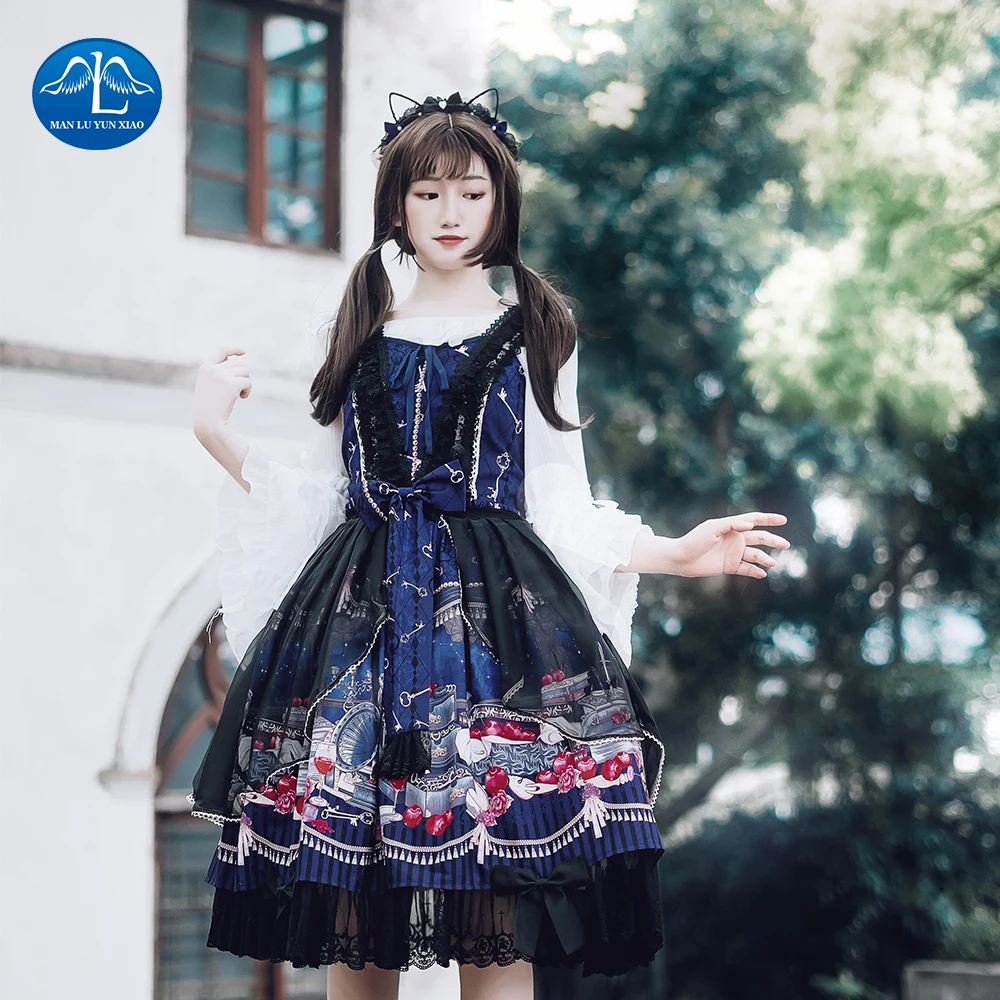 

2018 Sweet Cute Women Original Lolita Little Red Apple Print JSK Dress Daily Lolita Dress For Girls