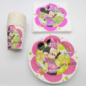 

Minnie Theme Tableware Set Happy Baby Shower Girls Favors Napkins Birthday Party Cups Plates Decoration Dishes Glass 60pcs/lot