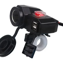 12 В мотоциклетная зажигалка 2 USB зарядное устройство адаптер питания водонепроницаемый переключатель 12 В мотоцикл Cigarette-Lighter-2-USB зарядное устройство