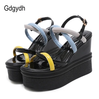 

Gdgydh Wedges Sandals Platform Casual 2020 New Summer Shoes Woman Patent Leather Black White Comfortable Shoes Drop Shipping