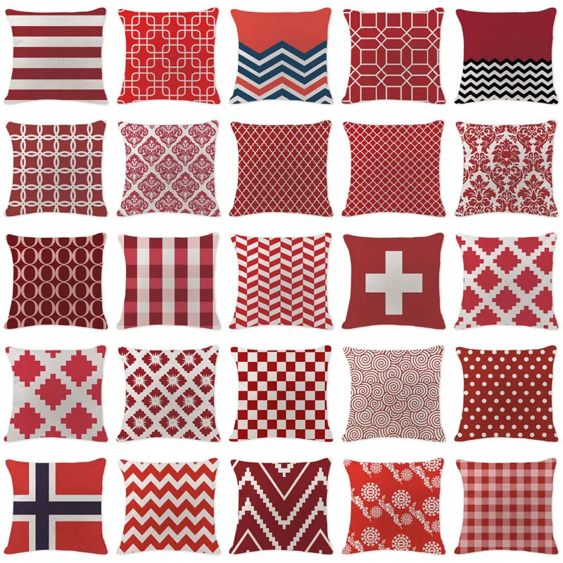 

Nordic Simple Throw Pillow Case Red Stripe Geometric Cushion Cover Linen Home Decor Car Sofa Bed Pillows Cases Cushions Kissen