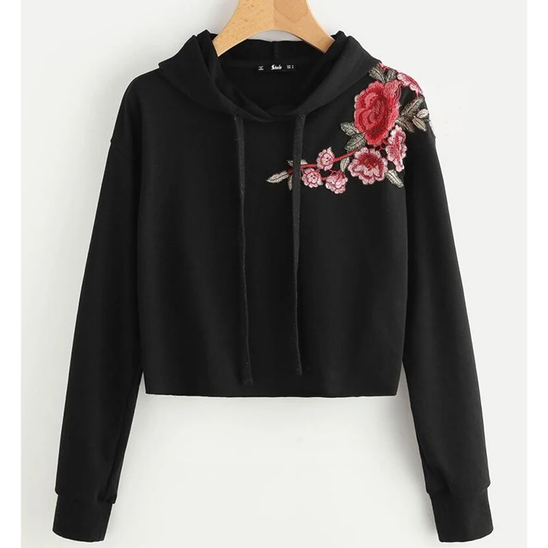 Women Fashion Floral Black Loose Embroidery Rose Design