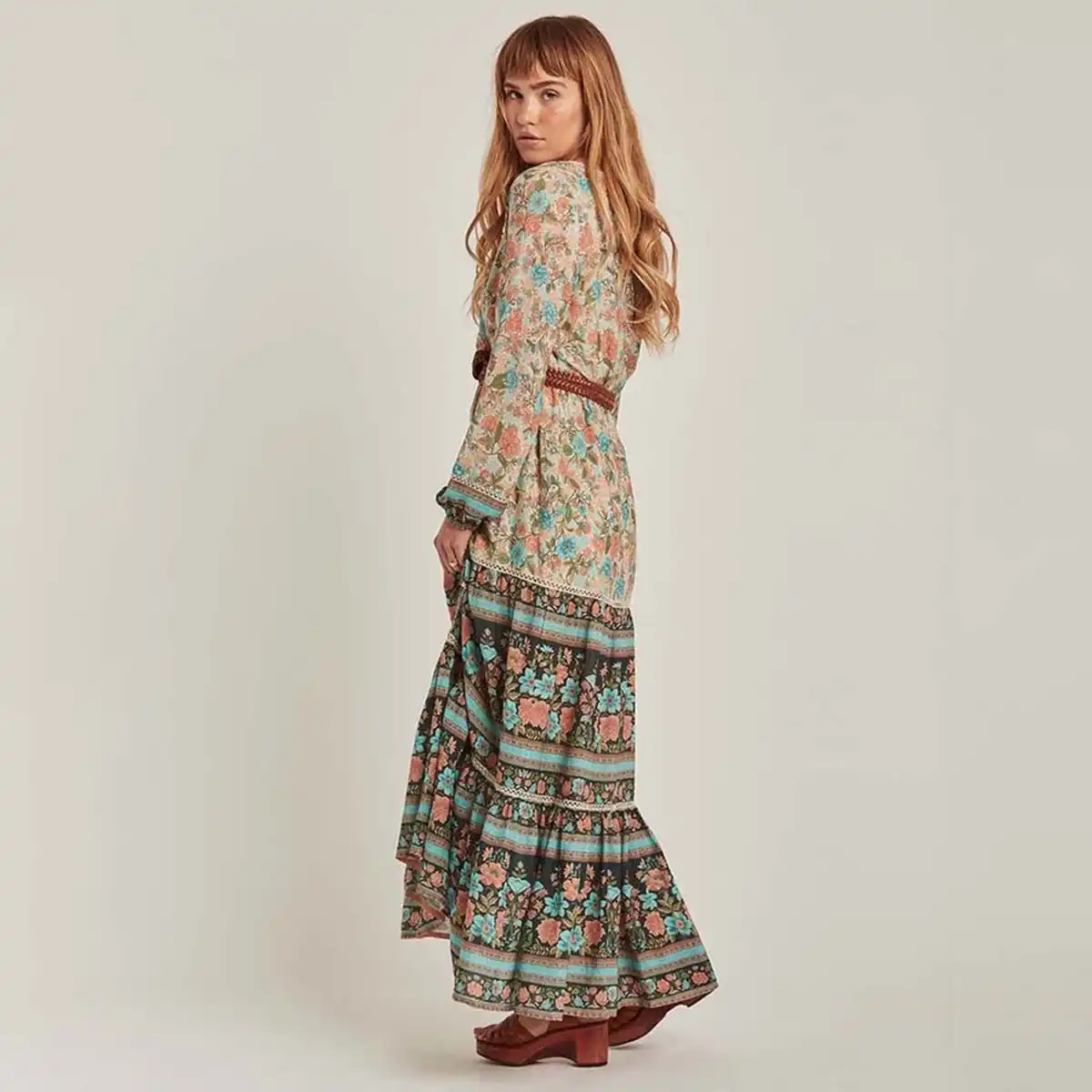 beige boho maxi dress