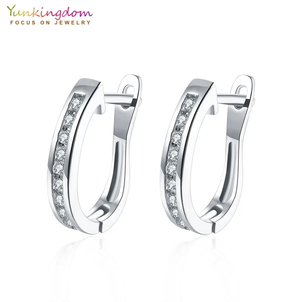 

Yunkingdom Elegant Simple Silver Color Small Circle Hoop Earrings for Womens and Girls White Cubic Zirconia Fashion Jewelry