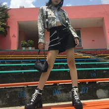 Осенне-зимние женские Харадзюку готический панк винтажные необычные металлические цепи звено шикарные замшевые тканевые юбки женские мини черные лыжные