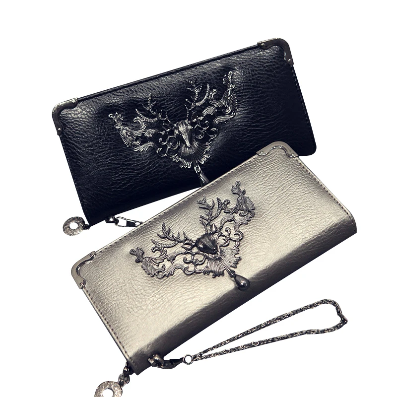 

Skull Pattern Leather Women Wallets Long Female Wallet Women Luxury Brand Card Holder Zipper Clutch Coin Purse Moose Money Bags