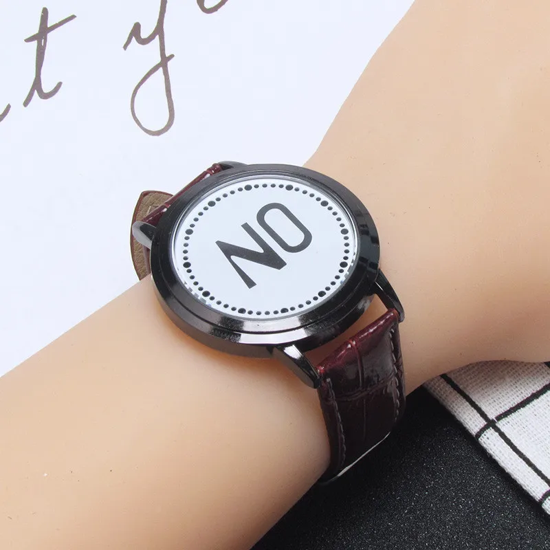 Fashion Mens Womens Leather LED Watch Casual YESNO Wrist Watch Kids children's Watches Creative LED Lights Quartz Watch 2019