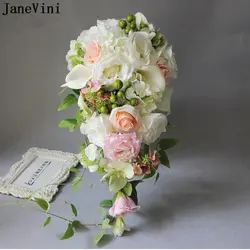 JaneVini элегантный розовый Западный букеты свадебные искусственные шелковые розы свадебный букет водопад Брошь Цветы Ramo Novia Boda Новый