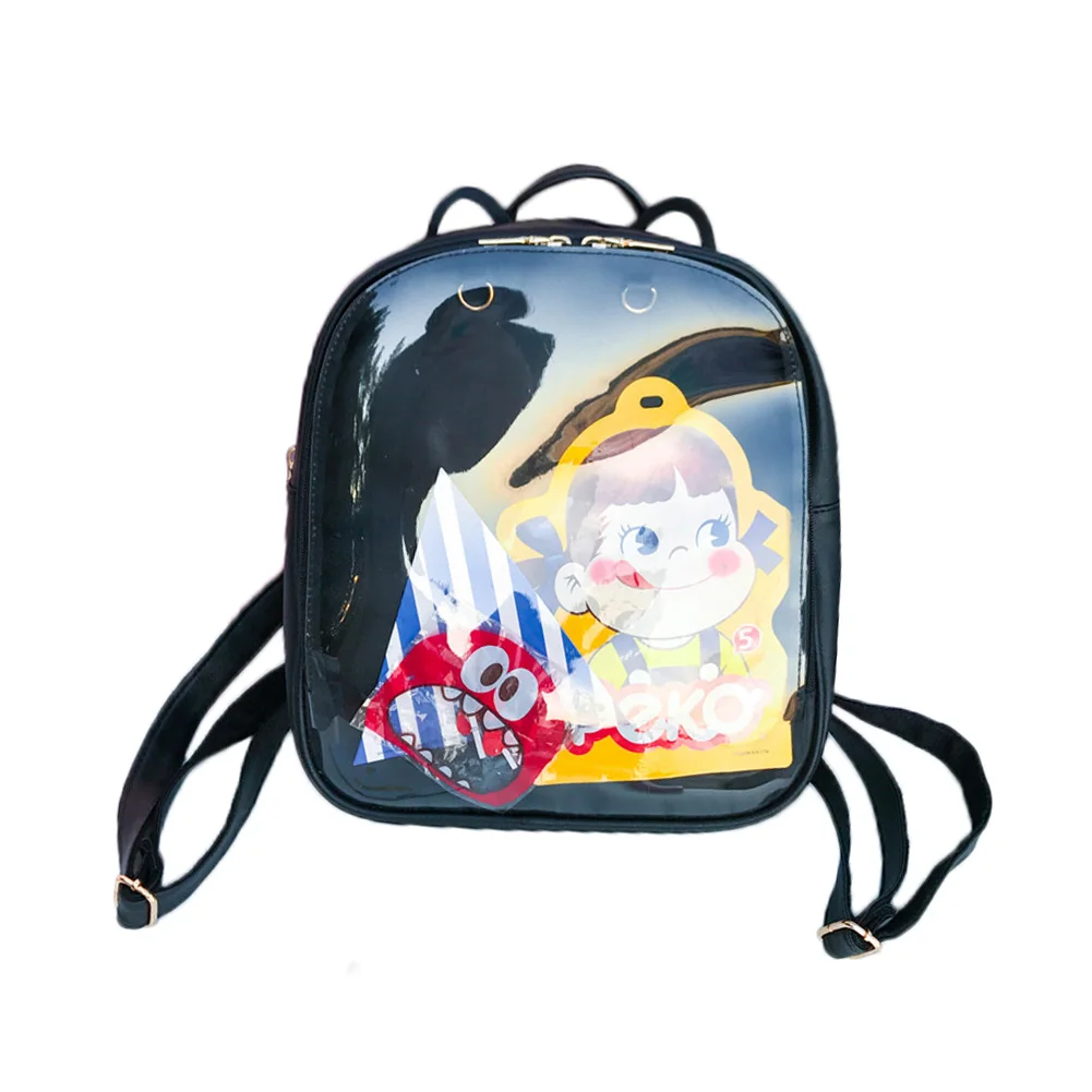 Cute Cat PU Leather Backpack Candy Color Transparent Shoulder Bags School Teenage Girls Travel Backpacks FA$B Women bag