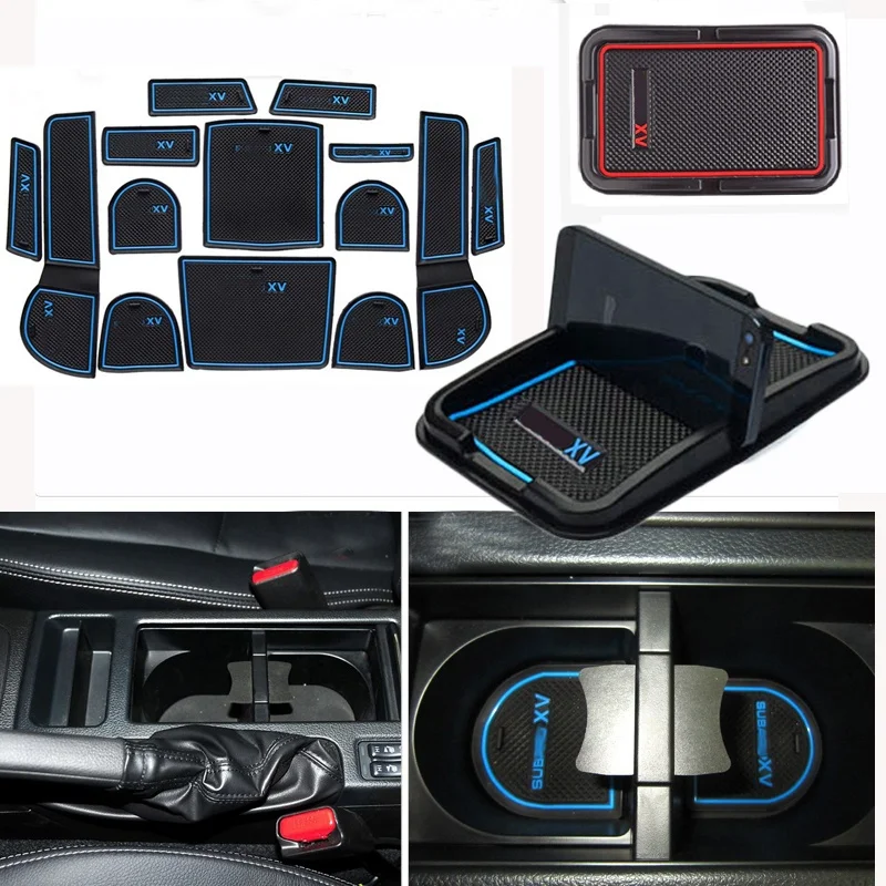 For SUBARU XV 2012 2015 Rubber Gate slot pad rubber font b car b font cup