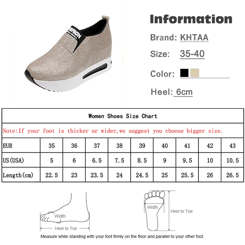 KHTAA/женские кроссовки; сезон весна; Вулканизированная повседневная обувь на платформе без застежки; эластичная женская модная обувь, увеличивающая рост; Прямая поставка
