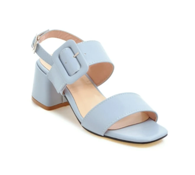 Women Sandals Plus Size 34-43 New Fashion Square High Heel Office Lady Pumps Woman Shoes Summer Student Casual Sandal Blue Pink (4)