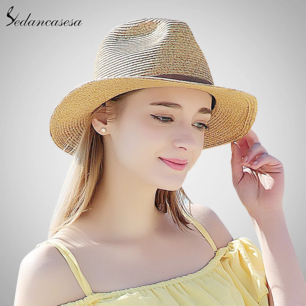 Women Natural Wide Brim Raffia Straw Hats for Women Handmade Beach
