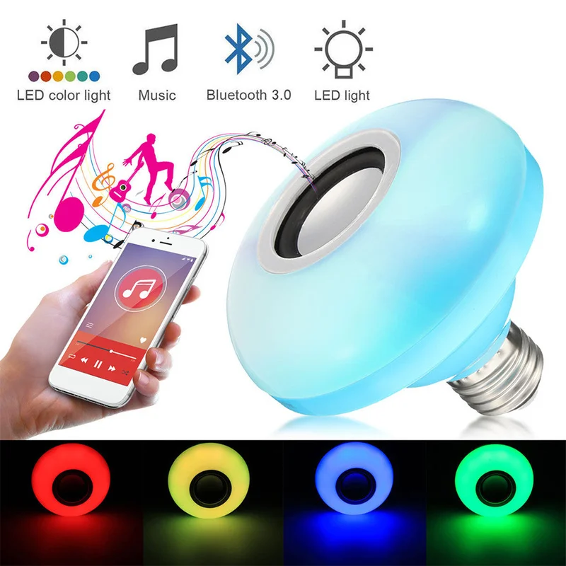 2 в 1 Smart E27 RGB Bluetooth Динамик светодио дный лампочка 100-240 В 12 Вт музыка играет затемнения беспроводной светодио дный лампы