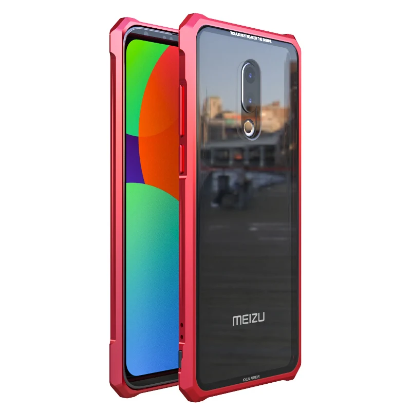 Для Meizu 16th Plus, чехол, Роскошный Жесткий металлический алюминиевый сплав, прозрачное стекло, защитный чехол для телефона, для Meizu 16th, чехол - Цвет: Red