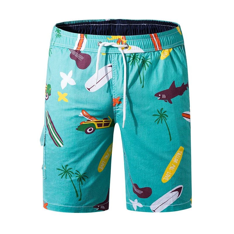 

Cotton Palm Print Summer Beach Shorts Men Board Shorts Quick Dry Drawstring Beachshorts Bermuda Breeches Swimwears Boardshorts