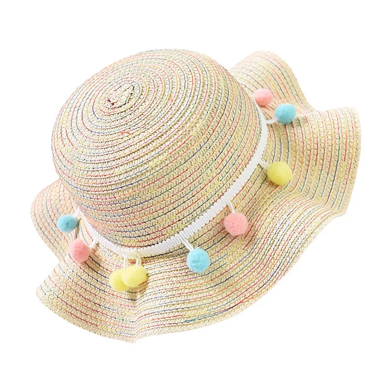 2020 New Children Sun Hats Summer Color Ball Style Child Sun Straw Hat