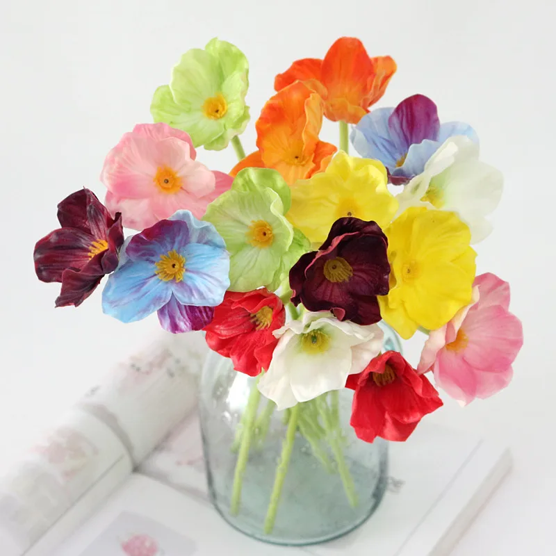 Flone High Quality Mini Artificial Poppies Branch Simulation Flowers Poppies Fake Flower For Wedding Home Office Party Decor Art (1)