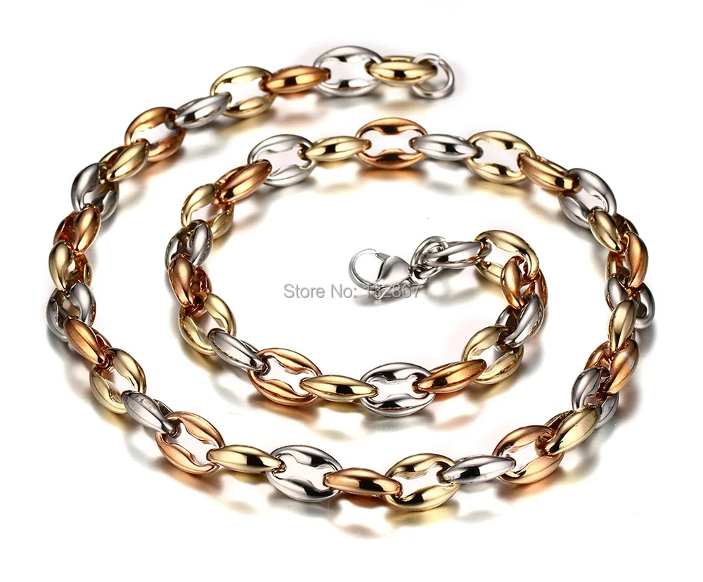 

New Arrival Popular 88g Men's 316L Stainless steel Coffee Beans Bone Link Chain Necklace Silver/ Rose Gold/ Gold Three Colors
