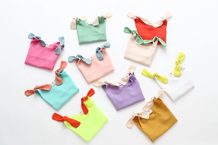 Girls Tops 2018 Summer Cotton Candy Color Orange Black White Blue Yellow Pink Purple Sleeveless O-Neck Chiffon T-Shirt Baby Girl (31)