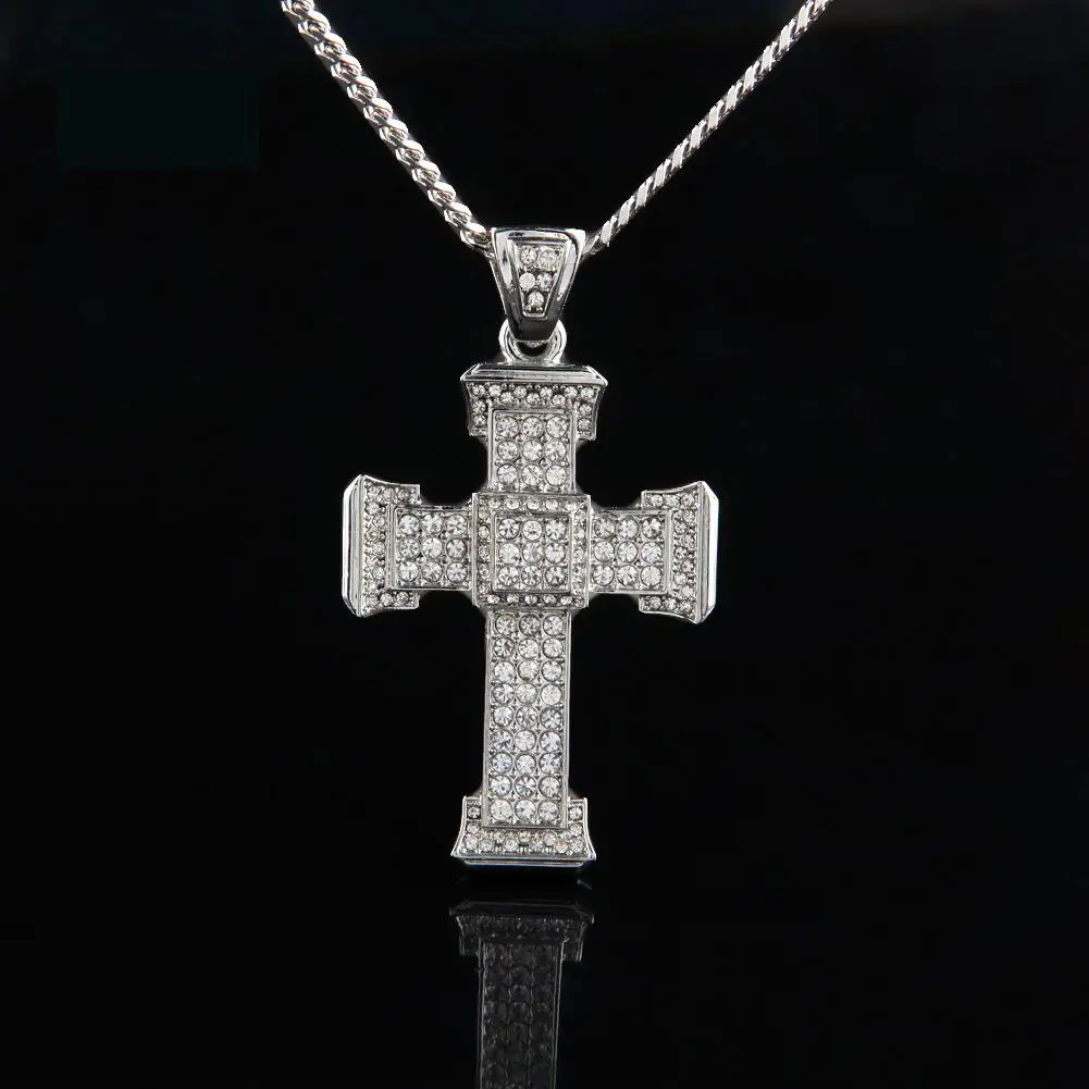 Popular Big Cross Pendant Necklace Men Gold Silver Plated Ice Out ...