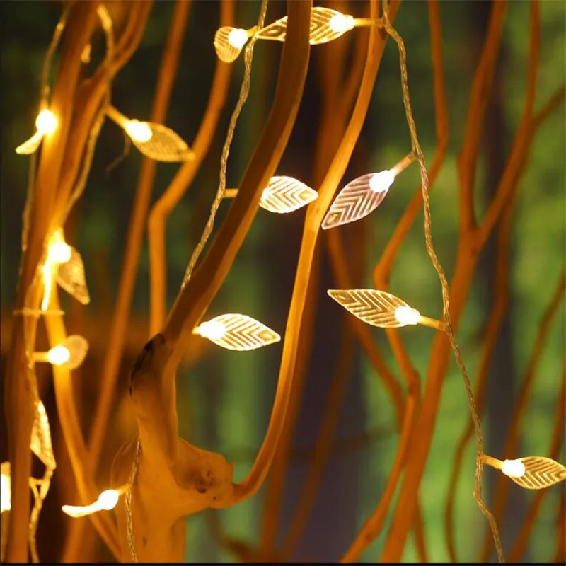 unique handmade 20LED String Lights with plastic leaf, holiday lighting, Vase flower arrangement,DIY wedding decoration