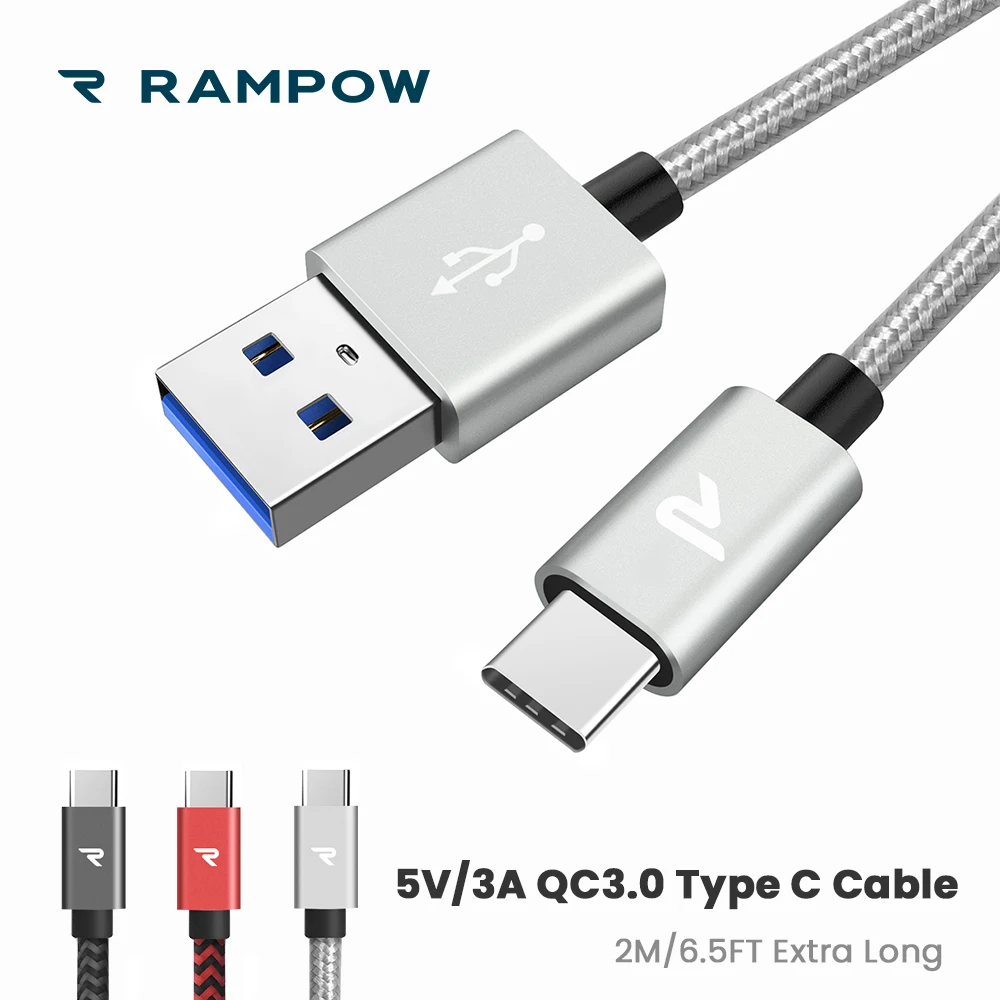

[Lifetime Warranty] RAMPOW QC3.0 USB C Cable for Samsung S9 Type C Cable 5V/3A Fast Charging 5.0Gbps Data Transfer USB Cable