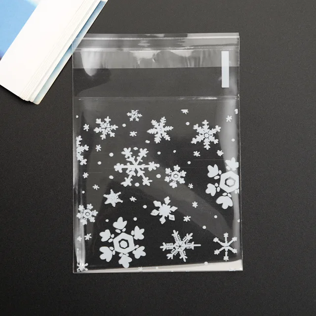 Bolsa de plástico autoadhesiva transparente con copos de nieve para dulces, bolsa de regalo para bodas, aperitivos, galletas, hornear, autoadhesiva, 100 piezas - Imagen 5