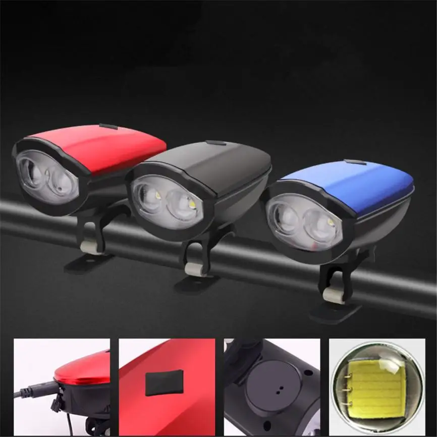 Cycling USB Rechargeable Bike Light Double Lamp Head Light Bicycle Horn