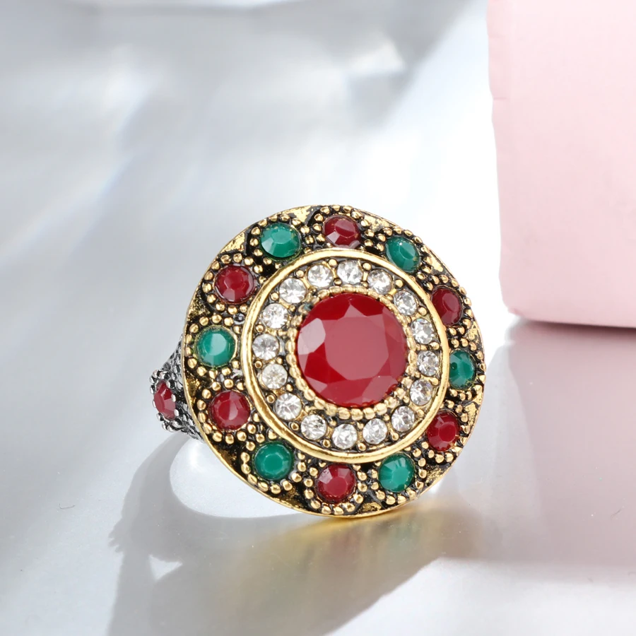 Vintage Ethnic Indian Wedding Rings For Women Flower Crystal Antique Gold Silver Ring Trendy Bohemian Jewelry 2018 Free Shipping