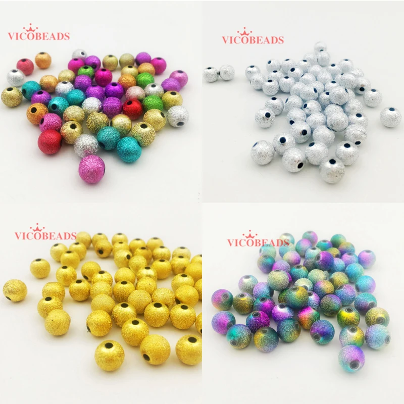 

Mixed Silver Gold Rainbow Stardust Acrylic Round Ball Spacer Beads Charms Findings 4 6 8 10 12 20mm For Jewelry Making Craft DIY