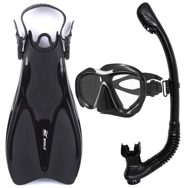 КИТ бренд подводное плавание дайвинг маска трубка ласты подводное плавание очки для ныряния водные виды спорта Дайвинг Оборудование Набор - Цвет: Black 1 XS-M