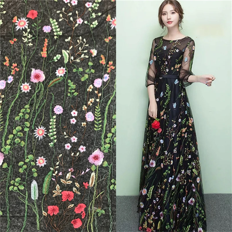 1 ярд вышитая кружевная ткань сетка 3D водная трава шифон, цветочная ткань для шитья одежды DIY аксессуары для одежды 91*130 см