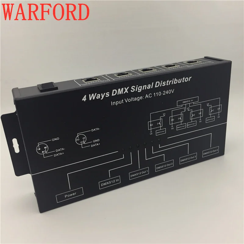 

DMX124 AC100V-240V input DMX512 amplifier Splitter DMX signal repeater 4CH 4 output ports DMX signal distributor