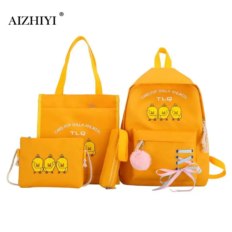 4 шт./компл. лента цепь с буквенным Mochila рюкзак туристические рюкзаки для отдыха школьные рюкзаки для девочек-подростков, школьный рюкзак - Цвет: Цвет: желтый